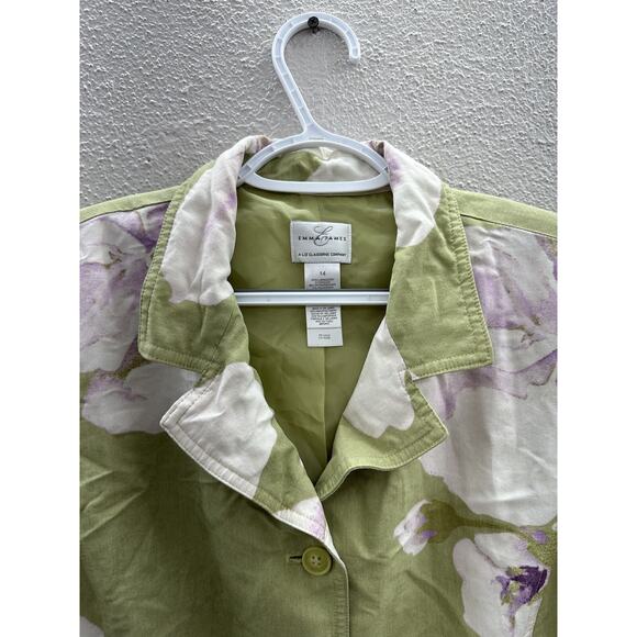 Womens Emma James Blazer Size 14 Green Floral 3/4 Sleeve Button Up - Picture 2 of 16